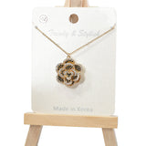 101020, ROSE FLOWER CUBIC ZIRCONIA RHINESTONE PENDANT NECKLACE