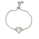 101027, 14K GOLD PLATED, MOTHER OF PEARL HEART CUBIC ZIRCONIA ADJUSTABLE BRACELET