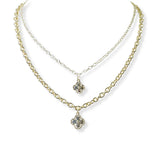 101029, 14K GOLD PLATED, DESIGNER INSPIRED CLOVER CHARM DOUBLE LAYERED NECKLACE