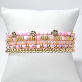 101043, DAINTY FLOWER ACCENT RESIN BEADED MULTI LAYERED STRETCH BRACELET