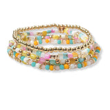 101043, DAINTY FLOWER ACCENT RESIN BEADED MULTI LAYERED STRETCH BRACELET