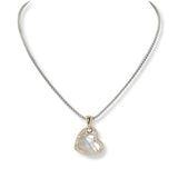 101049, 14K GOLD PLATED, MOTHER OF PEARL HEART WITH CUBIC ZIRCONIA DESIGNER INSPIRED PENDANT NECKLACE