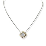 101051, 14K GOLD PLATED, CLOVER MOTHER OF PEARL DESIGNER INSPIRED PENDANT NECKLACE