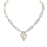 101057, 14K GOLD PLATED, DESIGNER INSPIRED MOTHER OF PEARL CUBIC ZIRCONIA NECKLACE