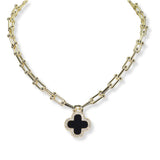 101061, 14K GOLD PLATED, DESIGNER INSPIRED CLOVER CHARM NECKLACE