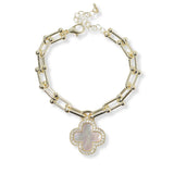 101062, 14K GOLD PLATED, DESIGNER INSPIRED CLOVER CHARM BRACELET