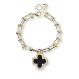 101062, 14K GOLD PLATED, DESIGNER INSPIRED CLOVER CHARM BRACELET