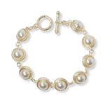 101063, 14K GOLD PLATED, DESIGNER INSPIRED PEARL TOGGLE BRACELET