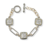 101067, 14K GOLD PLATED, MICRO PAVE CUBIC ZIRCONIA DESIGNER INSPIRED TOGGLE BRACELET