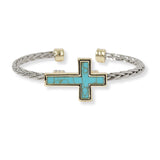 101068, 14K GOLD PLATED, DESIGNER INSPIRED CROSS CUFF CABLE BRACELET