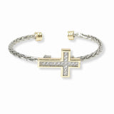 101068, 14K GOLD PLATED, DESIGNER INSPIRED CROSS CUFF CABLE BRACELET