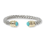 101070, 14K GOLD PLATED, TURQUOISE STONE ACCENT DESIGNER INSPIRED CABLE CUFF BRACELET