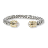 101070, 14K GOLD PLATED, PEARL ACCENT DESIGNER INSPIRED CABLE CUFF BRACELET