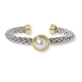 101071, 14K GOLD PLATED, PEARL ACCENT DESIGNER INSPIRED CUFF CABLE BRACELET