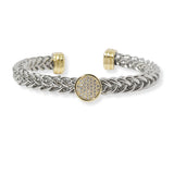 101072, 14K GOLD PLATED, DESIGNER INSPIRED ROUND MICRO PAVE CUBIC ZIRCONIA CABLE CUFF BRACELET