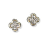 101074, 14K GOLD PLATED, DESIGNER INSPIRED CUBIC ZIRCONIA CLOVER STUD EARRING