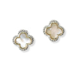 101074, 14K GOLD PLATED, DESIGNER INSPIRED CUBIC ZIRCONIA CLOVER STUD EARRING