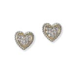 101075, 14K GOLD PLATED, DESIGNER INSPIRED CUBIC ZIRCONIA HEART STUD EARRING