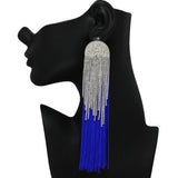 101091, CRYSTAL RHINESTONE LONG TASSEL EARRING