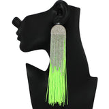 101091, CRYSTAL RHINESTONE LONG TASSEL EARRING