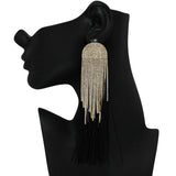 101091, CRYSTAL RHINESTONE LONG TASSEL EARRING