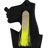 101091, CRYSTAL RHINESTONE LONG TASSEL EARRING