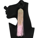 101091, CRYSTAL RHINESTONE LONG TASSEL EARRING