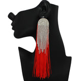 101091, CRYSTAL RHINESTONE LONG TASSEL EARRING