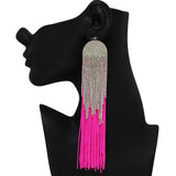 101091, CRYSTAL RHINESTONE LONG TASSEL EARRING