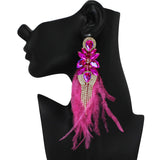 101093, RHINESTONE WITH FEATHER LONG EARRING