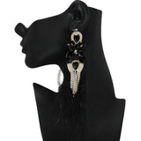 101093, RHINESTONE WITH FEATHER LONG EARRING