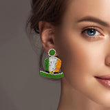 101114, SAINT PATRICK'S DAY HAT SEED BEADED EARRING