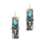 101119, WESTERN STEER HEAD RECTANGLE DANGLE EARRING