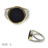 101123, TWO TONE WITH BLACK ROUND DESIGNER INSPIRED RING