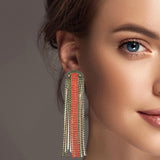 101196, CRYSTAL RHINESTONE TASSEL DROP EARRING