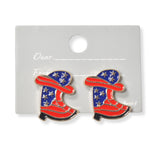 101207, WESTERN BOOTS AMERICAN FLAG ENAMEL STUD EARRING