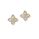 101211, 14K GOLD PLATED, CLOVER CUBIC ZIRCONIA ACCENT STUD EARRING