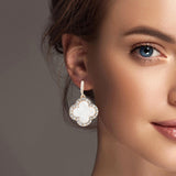 101212, CLOVER CRYSTAL RHINESTONE EDGE DANGLE HOOP EARRING