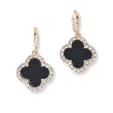 101212, CLOVER CRYSTAL RHINESTONE EDGE DANGLE HOOP EARRING