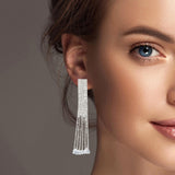 101220, CUBIC ZIRCONIA TASSEL DROP EARRING