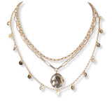 101224, DAINTY ROUND CHARM MULTI LAYERED NECKLACE