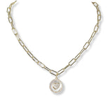 101226, 14K GOLD PLATED, HEART CUBIC ZIRCONIA PAPER CHAIN NECKLACE