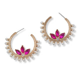 101230, PEARL STUDDED RHINESTONE ACCENT HOOP EARRING
