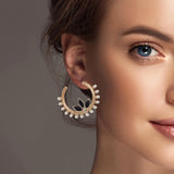 101230, PEARL STUDDED RHINESTONE ACCENT HOOP EARRING