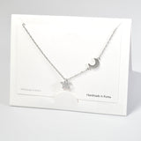 101244, 14K GOLD DIPPED, DAINTY STAR & MOON CUBIC ZIRCONIA CHARM NECKLACE