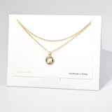 101245, 14K GOLD DIPPED, DAINTY CLOVER CUBIC ZIRCONIA CHARM DOUBLE LAYERED NECKLACE