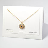 101248, 14K GOLD DIPPED, EVIL EYE CUBIC ZIRCONIA CHARM NECKLACE