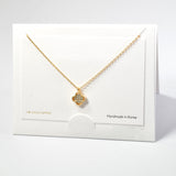 101250, 14K GOLD DIPPED, DAINTY CLOVER CUBIC ZIRCONIA CHARM NECKLACE