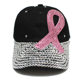 101257, PINK RIBBON BLING RHINESTONE BASEBALL CAP