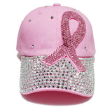 101257, PINK RIBBON BLING RHINESTONE BASEBALL CAP
